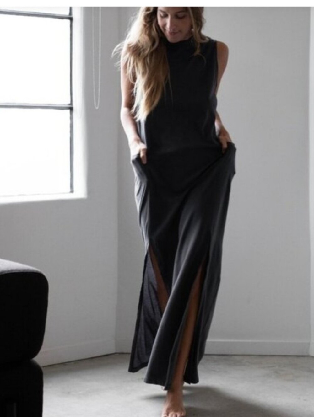 Lunya Cool Paneled Sleeveless Dress Black
